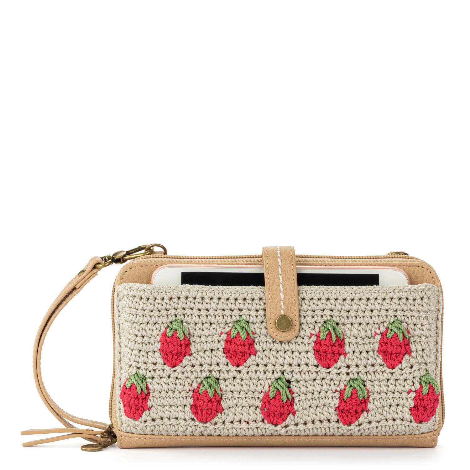 

Iris Large смартфон кросс-боди The Sak, Hand Crochet - Natural Strawberries