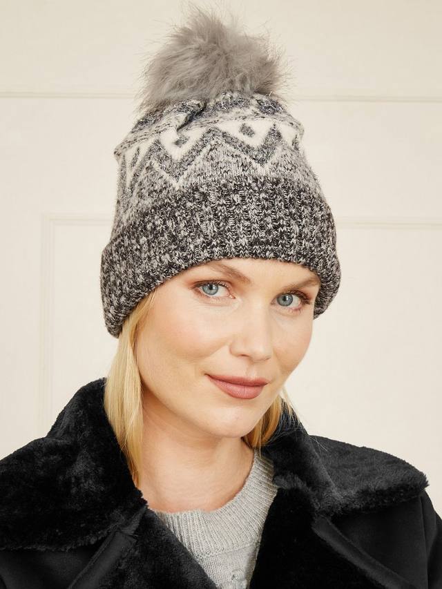 

Вязаная шапка с помпоном в стиле Fair Isle Yumi, Grey