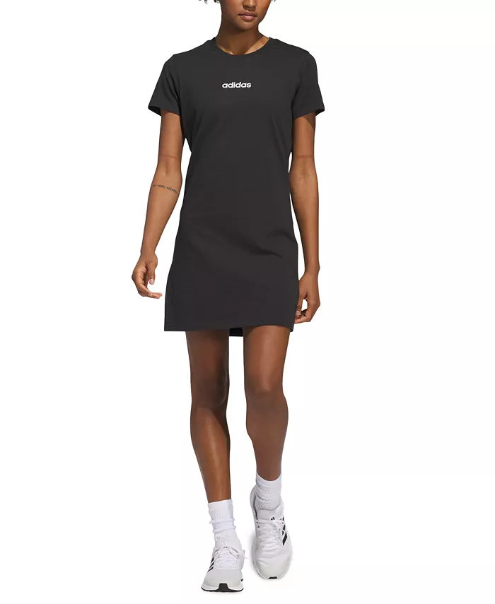 

Женское хлопковое платье-футболка с коротким рукавом Essentials adidas, черный