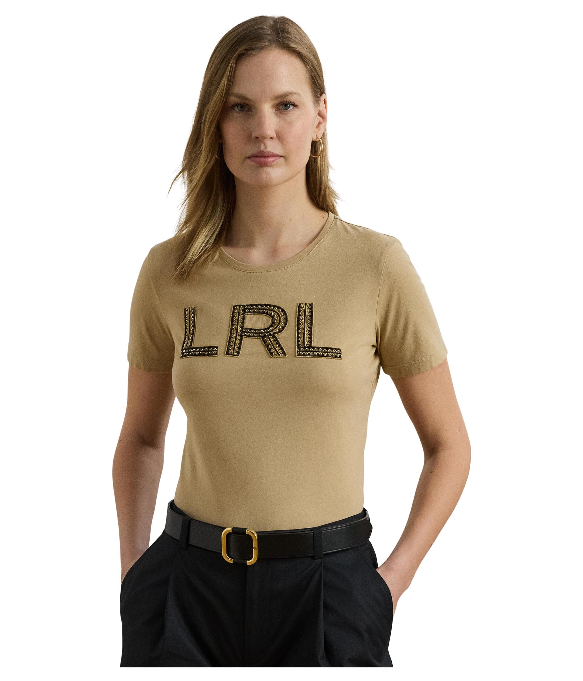 

Футболка Lauren Ralph Lauren Petite Beaded-Logo Cotton Jersey Tee, Birch Tan