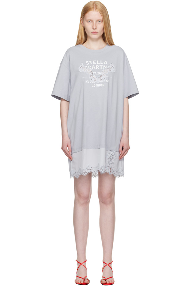 

Мини-платье-футболка с кружевными вставками Stella Mccartney, синий