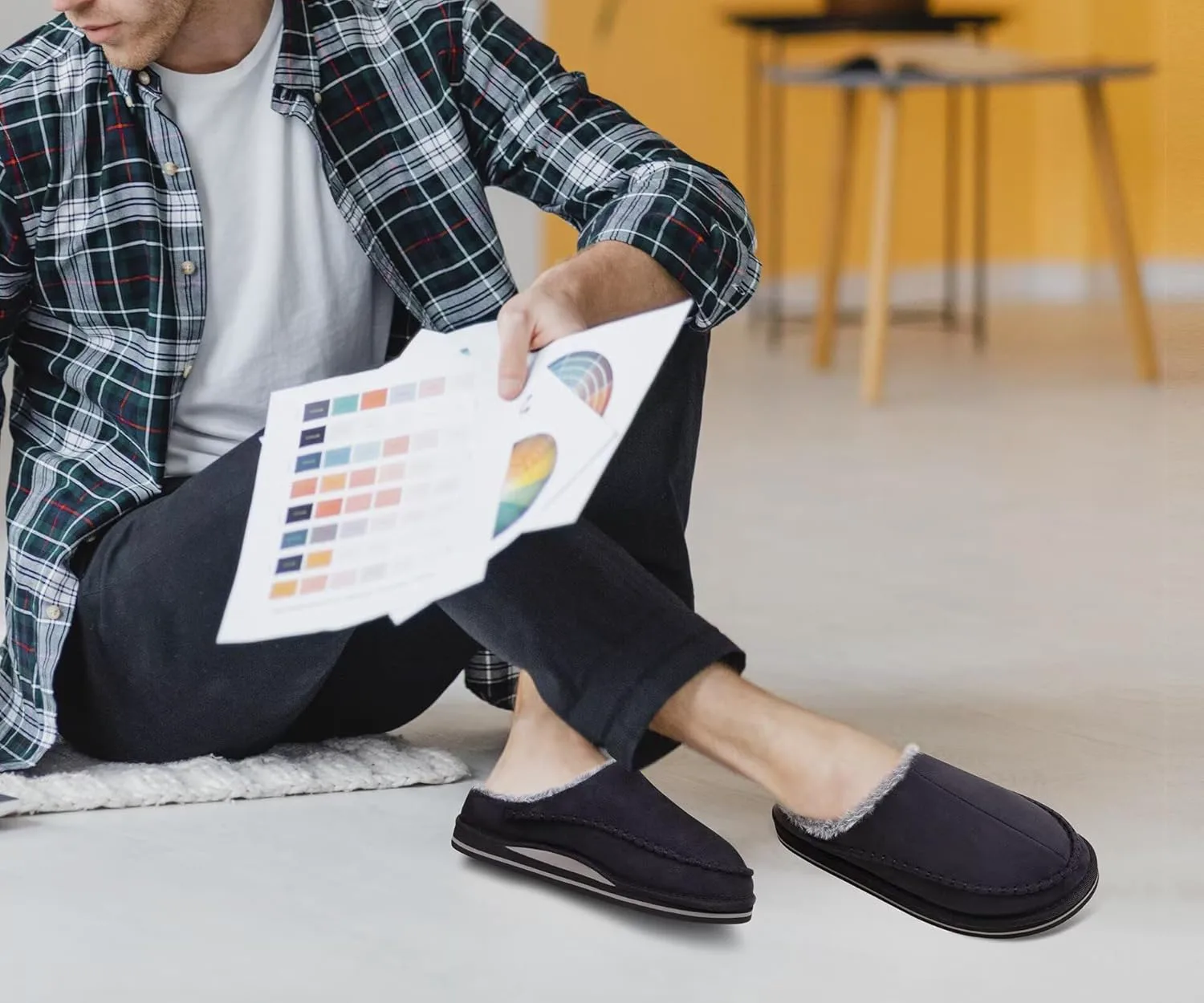 

Мужские сабо KuaiLu с поддержкой свода стопы, замшевые, с искусственным мехом, с памятью формы, теплые домашние тапочки, удобные обувь без застежки для спальни, для дома и улицы, резиновая подошва, черный