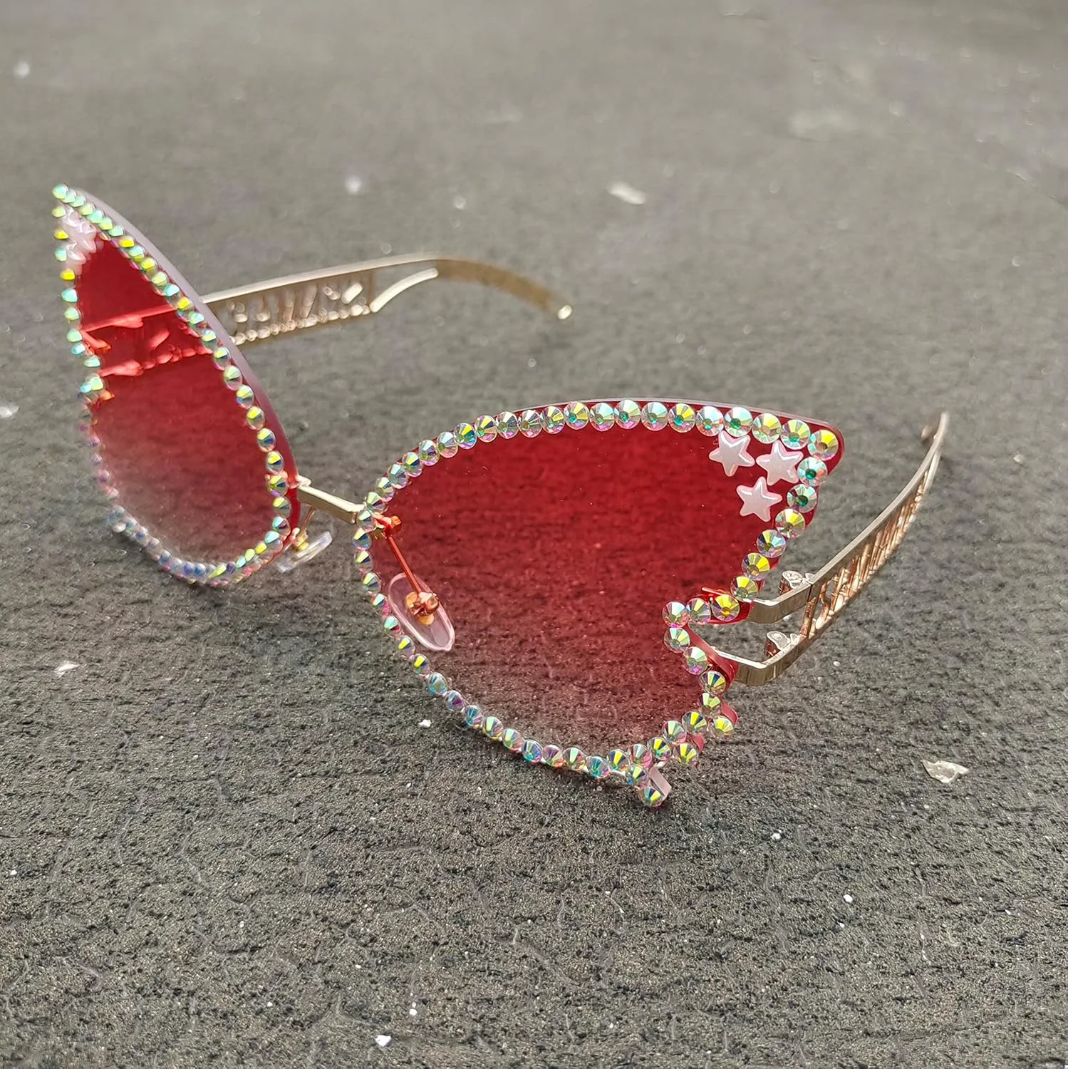 

willochra Милые жемчужные украшения Солнцезащитные очки-бабочки для женщин Солнцезащитные очки «кошачий глаз» со стразами, большие очки без оправы, 2pcs-pink&blue