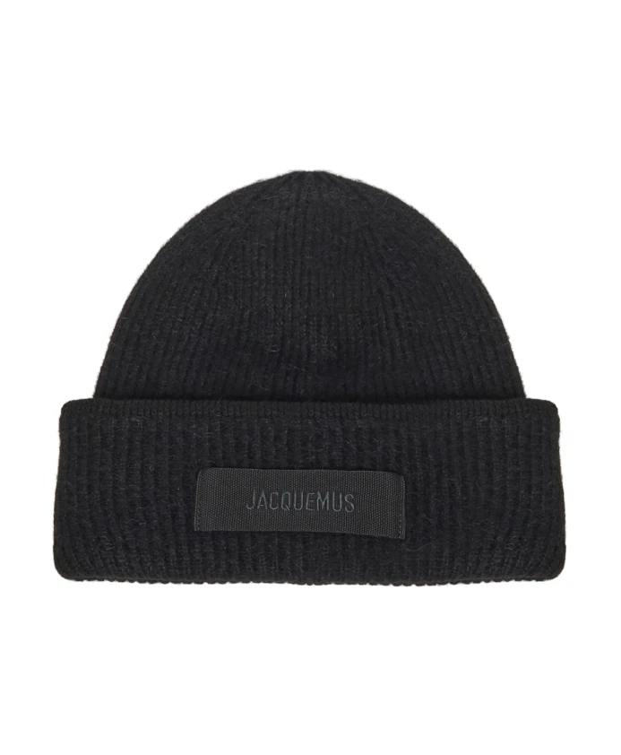 

Черная вязаная шапка с вышитым логотипом Jacquemus, черный