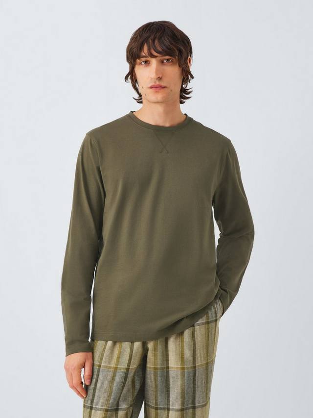 

Органический хлопок пижамный комплект в клетку и однотонный John Lewis, Green Olive