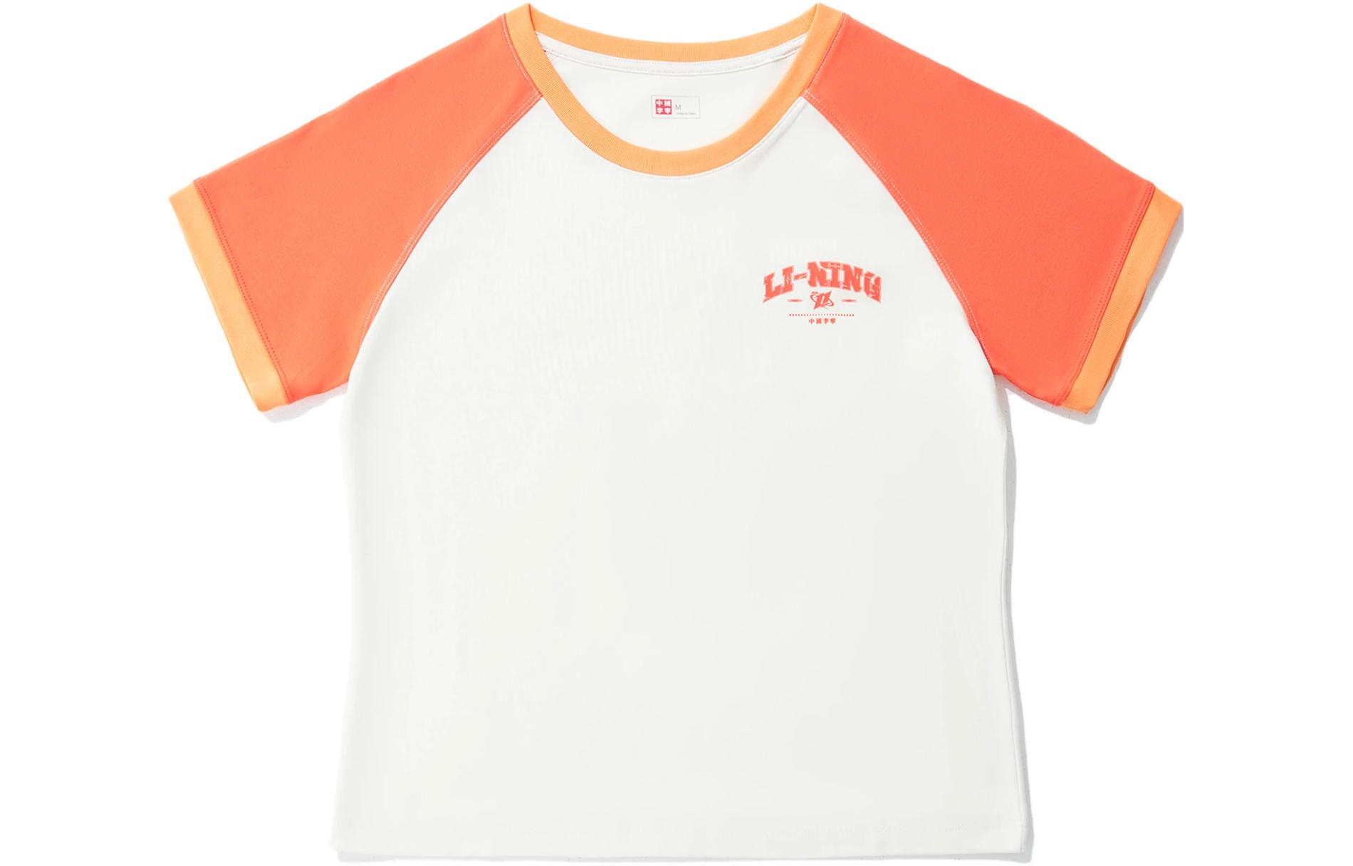 

LiNing Футболка с рукавом реглан женская экрю розовый оранжевый