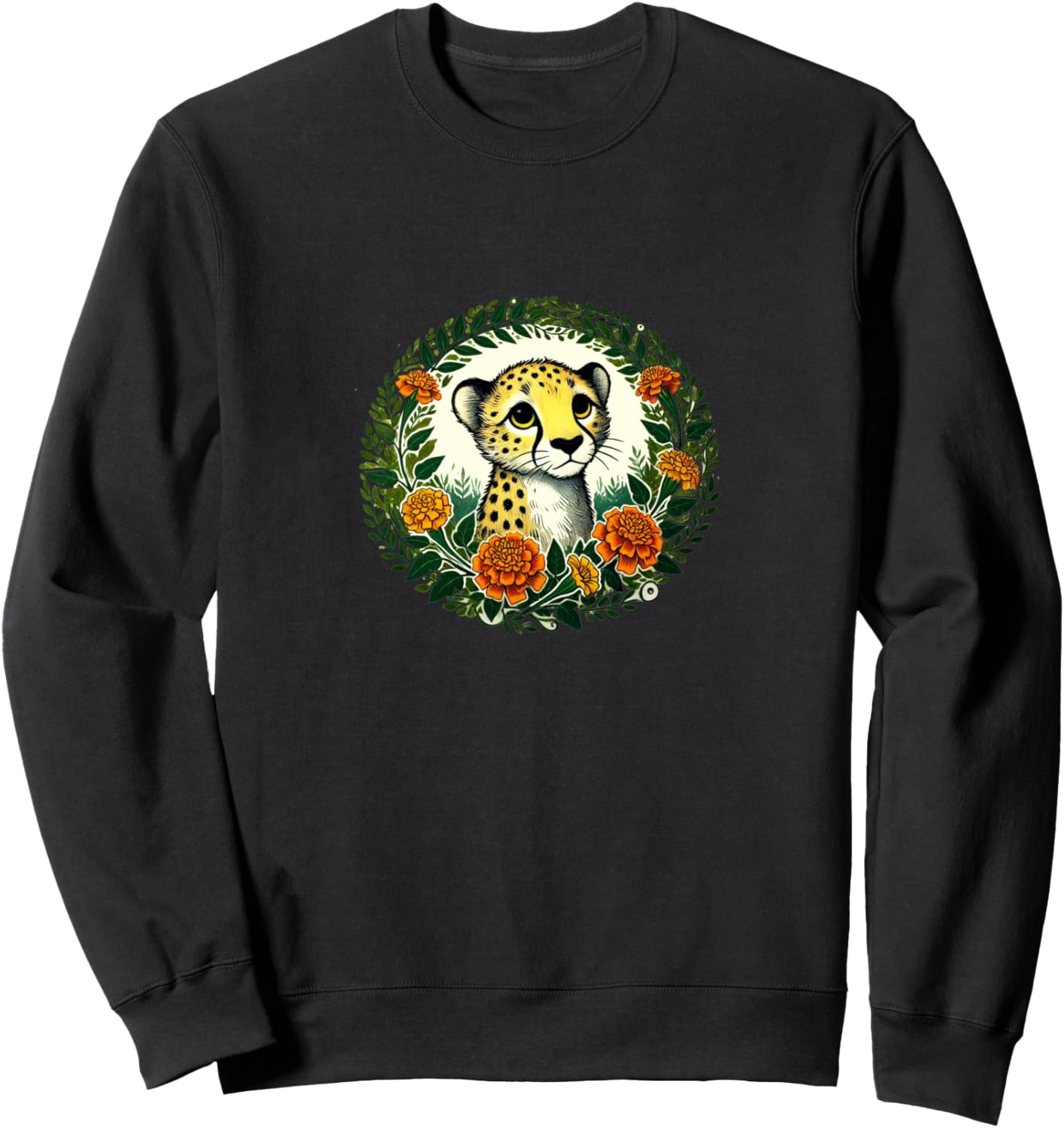 

Иллюстрация гепарда, цветочный узор, гепард. Толстовка Vintage Cheetahs Lovers Snugg, черный