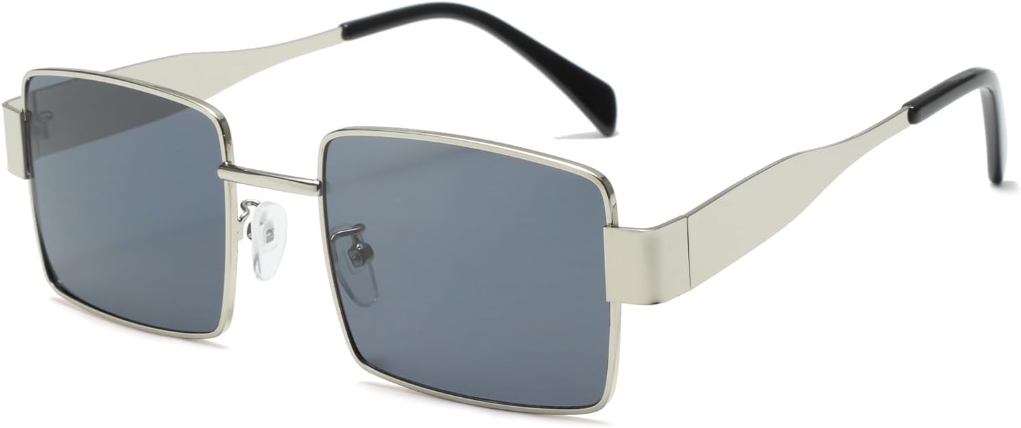 

Солнцезащитные очки Long Keeper Retro прямоугольной формы для женщин и мужчин, металлическая оправа, модные винтажные, маленькие, в стиле 90-х, защита от УФ-излучения, Silver Grey