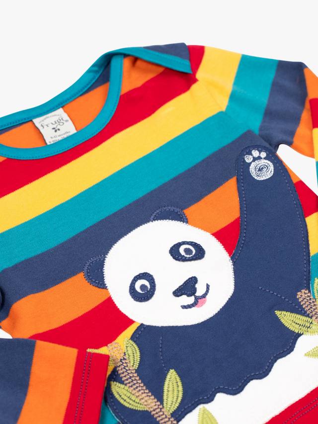 Детская хлопковая футболка с длинными рукавами и аппликацией Frugi, Rainbow Stripe/Panda — фото 2