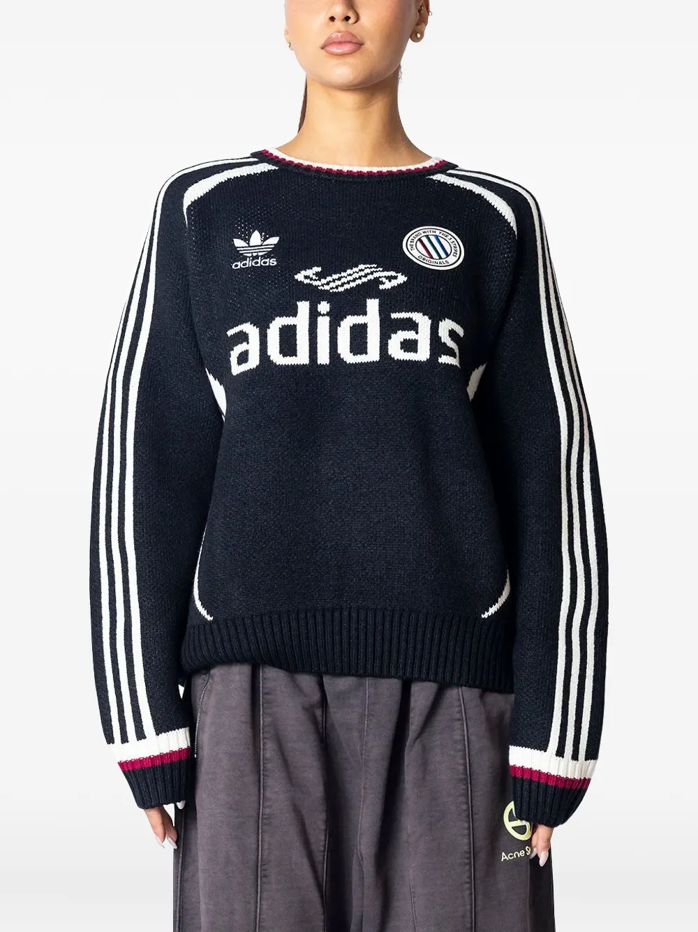 

Свитер с полосками и логотипом adidas, синий