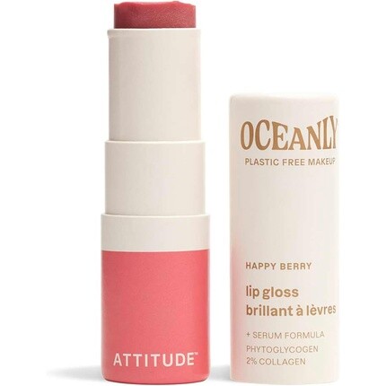 

Прозрачный блеск для губ ATTITUDE Oceanly, сертифицирован EWG, не содержит диоксида титана, веганский макияж и красота, без пластика Happy Berry, 3,4 грамма
