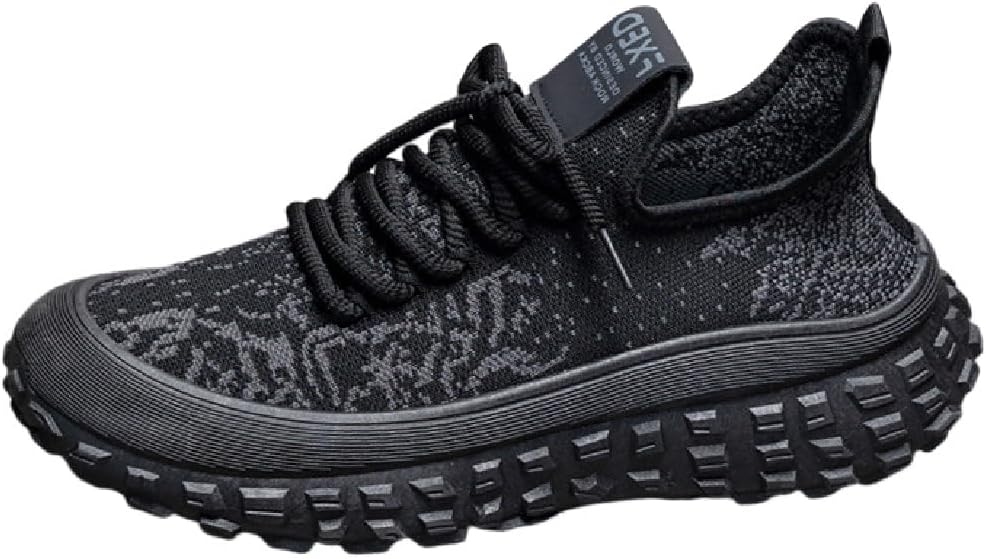 

Мужские сетчатые вязаные кроссовки на платформе с массивной подошвой, модным принтом, шнуровкой, удобные повседневные кроссовки для ходьбы Lexamen, черный