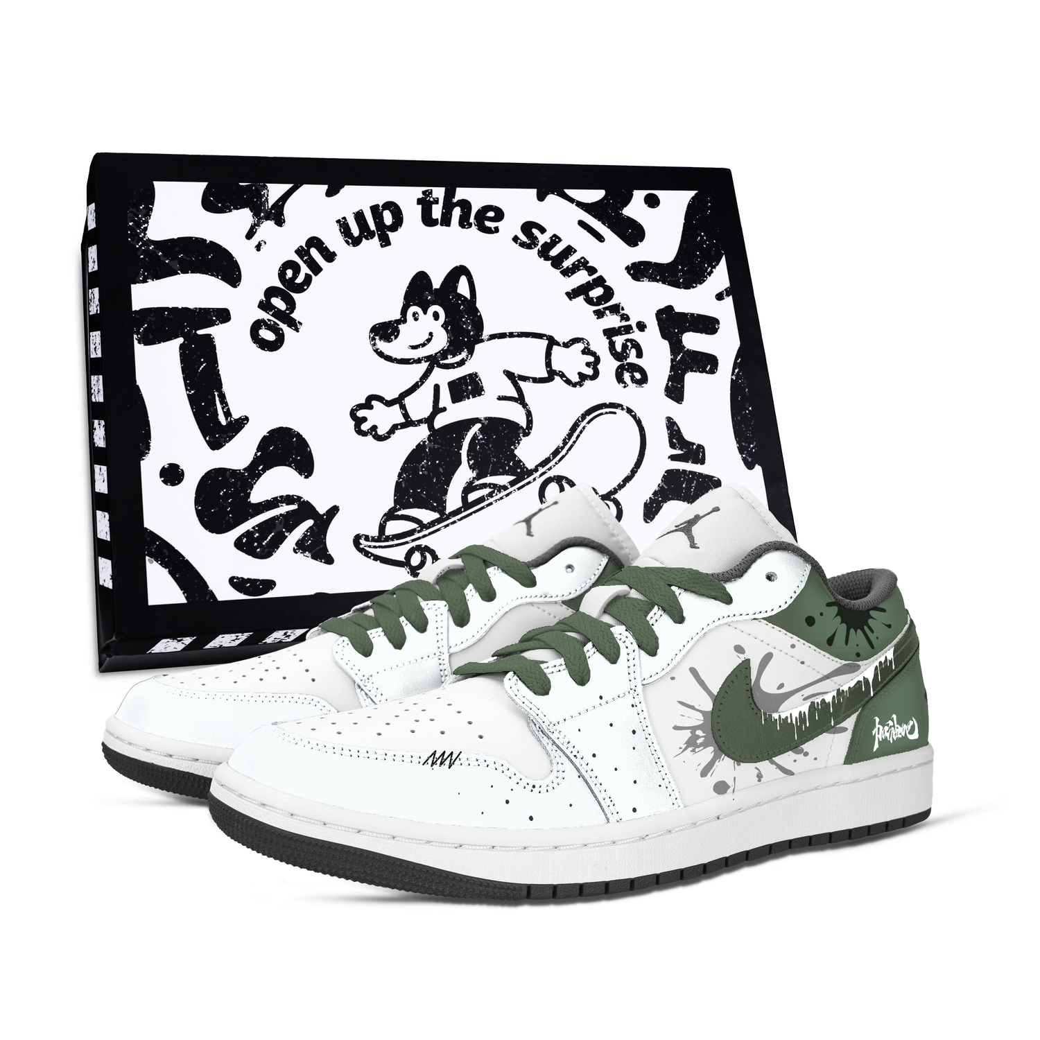 

Air 1 Power Blast Box устойчивые к истиранию низкие баскетбольные кроссовки в винтажном стиле унисекс белый Jordan, белый зеленый