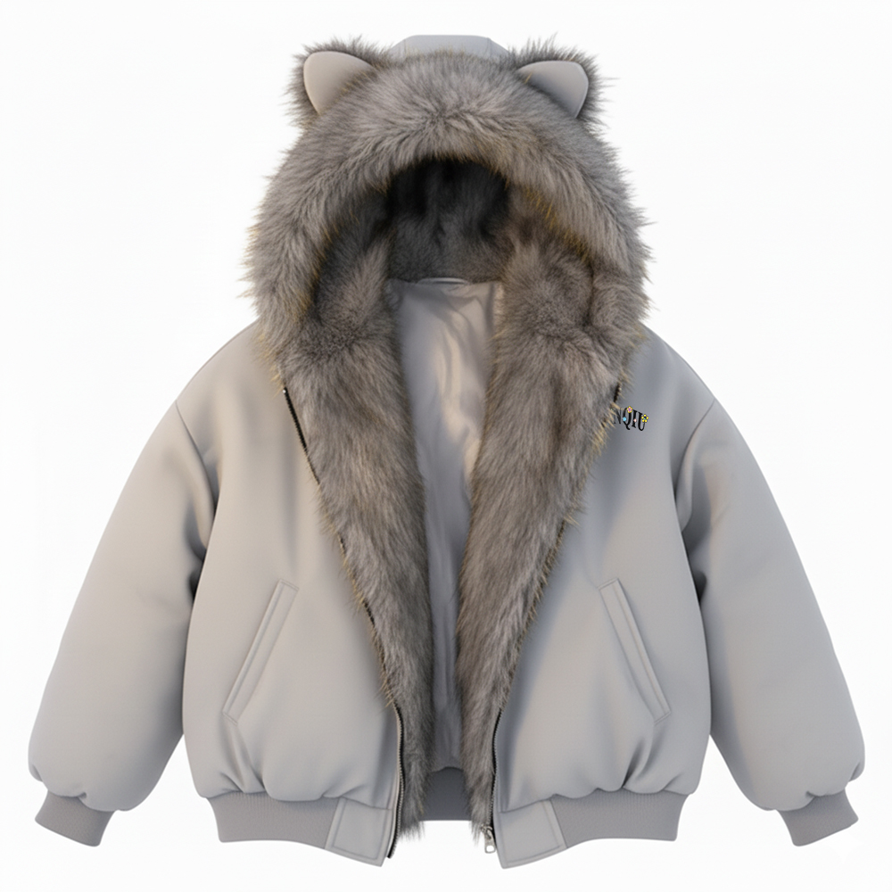 

Пуховик Unisex Hooded Fleece lined Others HUANQIU, белый серый round ear