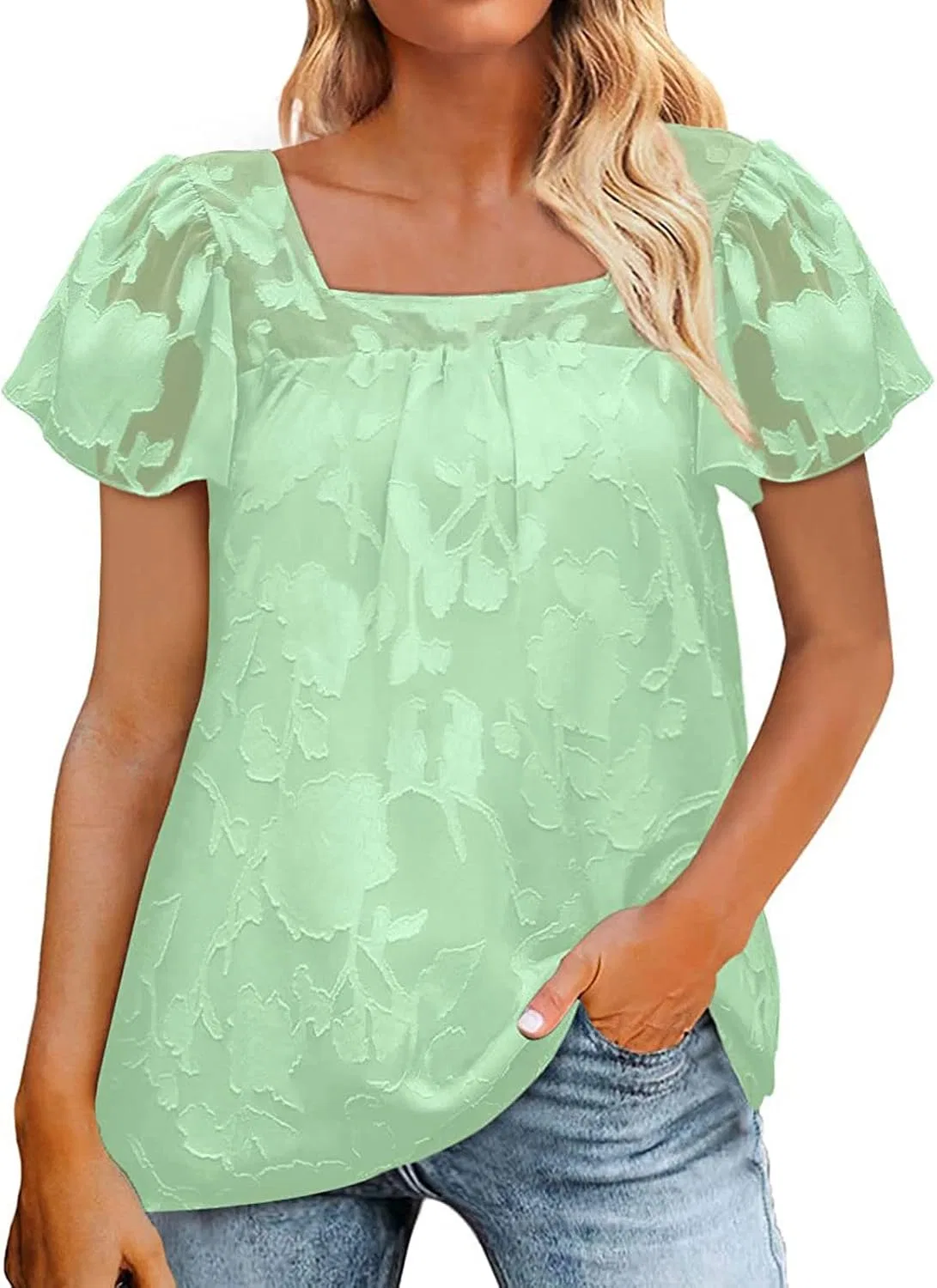 Блуза с квадратным вырезом, кружевная, Tunic, GN2