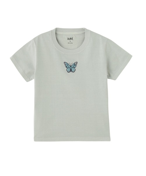 

Детская футболка с коротким рукавом, пигментный принт с бабочками X-girl, светло-серый