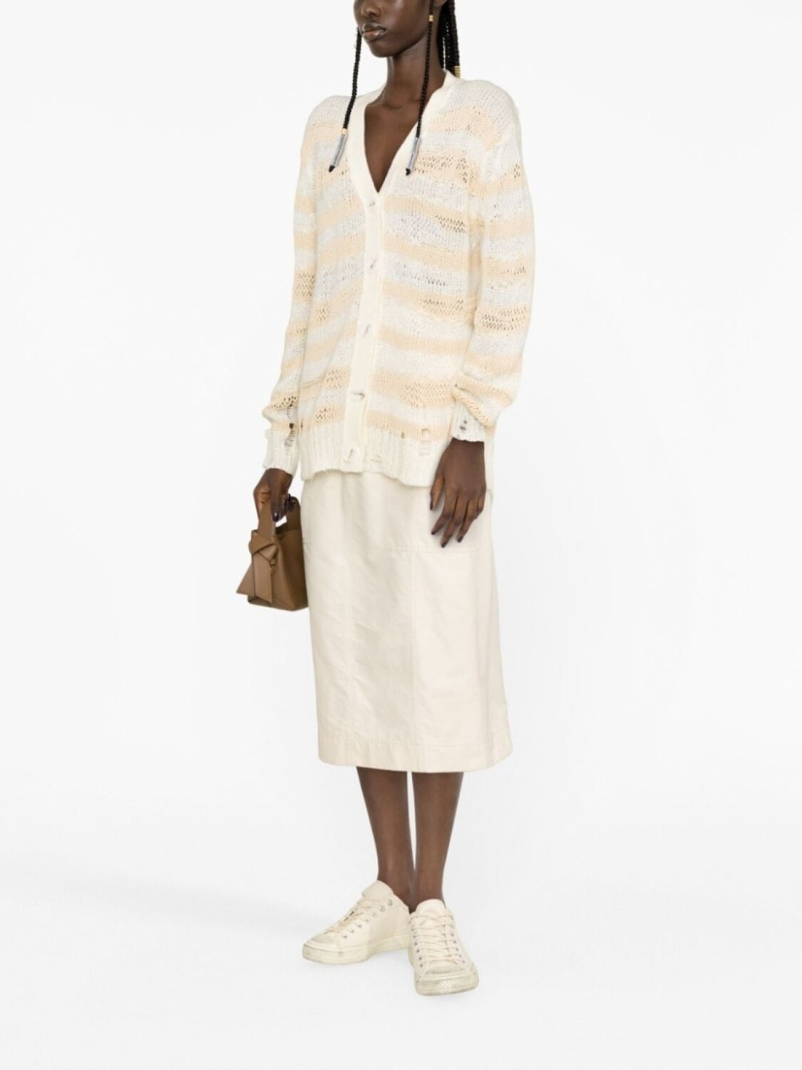 Acne Studios полосатый кардиган с эффектом потертости, нейтральный цвет — фото 3
