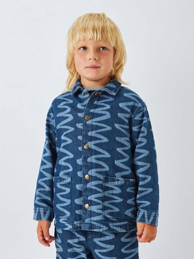 

Детская джимовая рубашка с узором сквигл John Lewis, Blue Denim