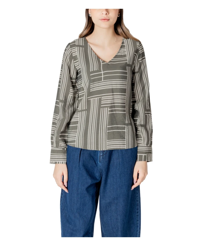 

Зеленая блузка с V-образным вырезом и длинными рукавами. Jacqueline De Yong, зеленый