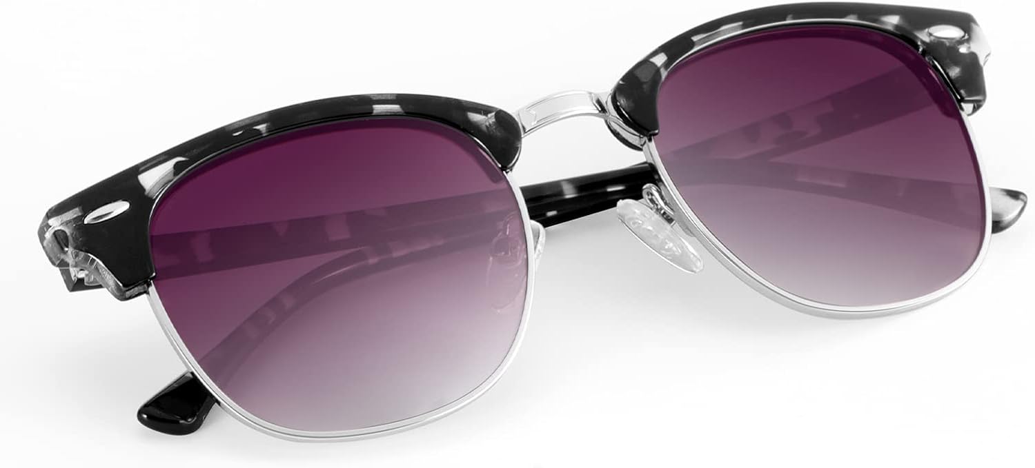 

Поляризованные солнцезащитные очки KALIYADI для мужчин и женщин, полуободковая оправа, солнцезащитные очки для вождения, блокирующие УФ-излучение, C20-glossy White Tortoise | Gradient Purple Grey | Silver Rim