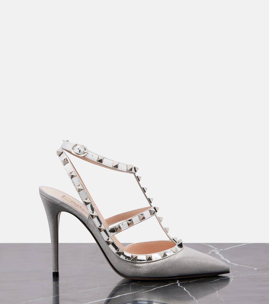 Туфли-лодочки Rockstud 100 с отделкой из кожи и пайетками Valentino Garavani, Silver — фото 4
