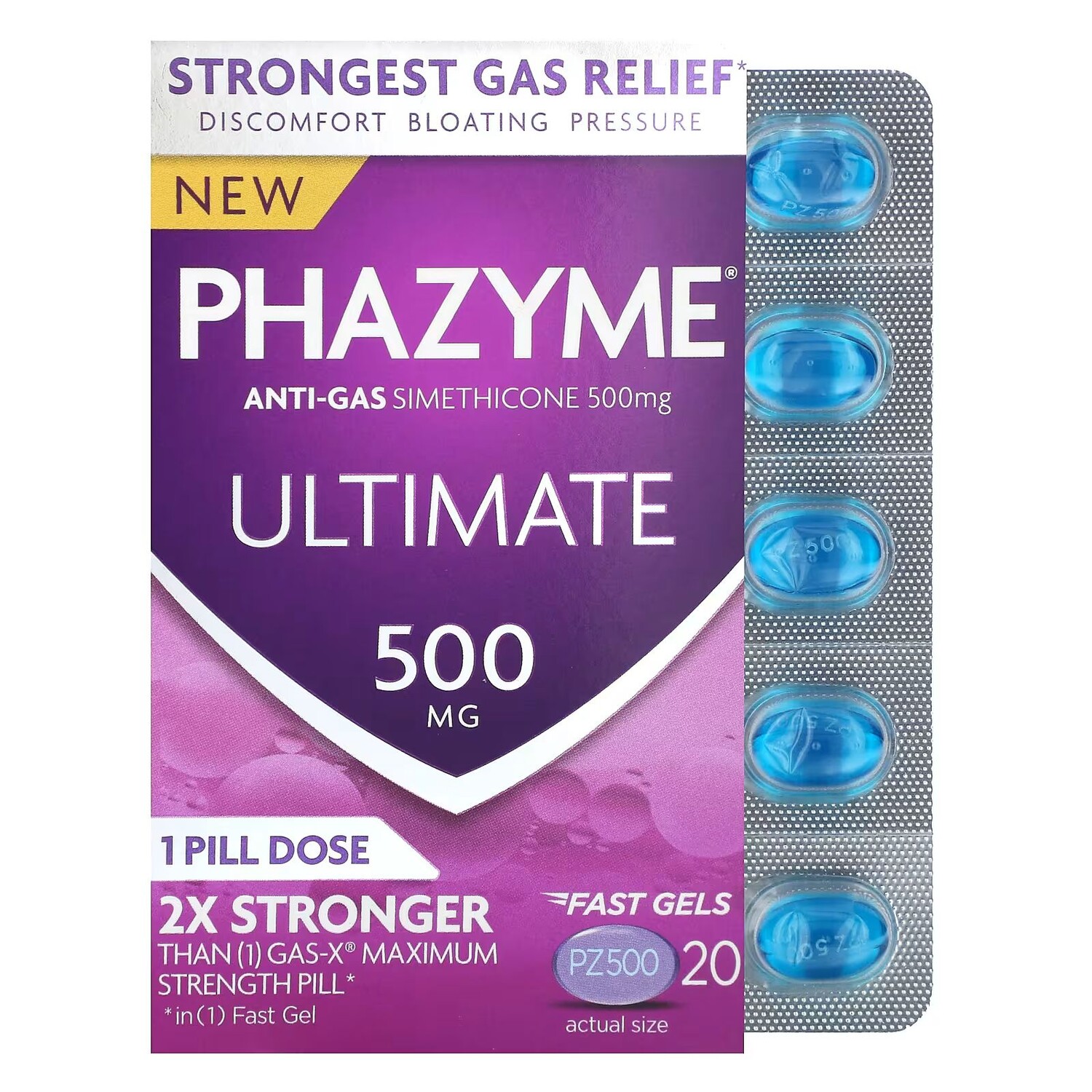 

Ultimate, противогазовый симетикон, 500 мг, 20 быстрых гелей Phazyme