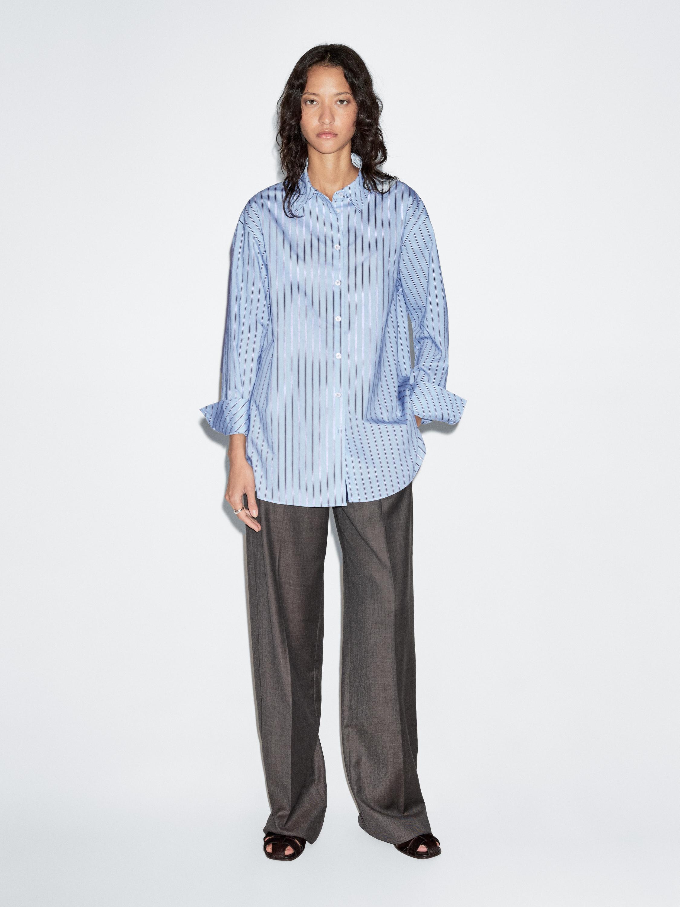 

Полосатая рубашка из хлопковой смеси Massimo Dutti, Sky Blue