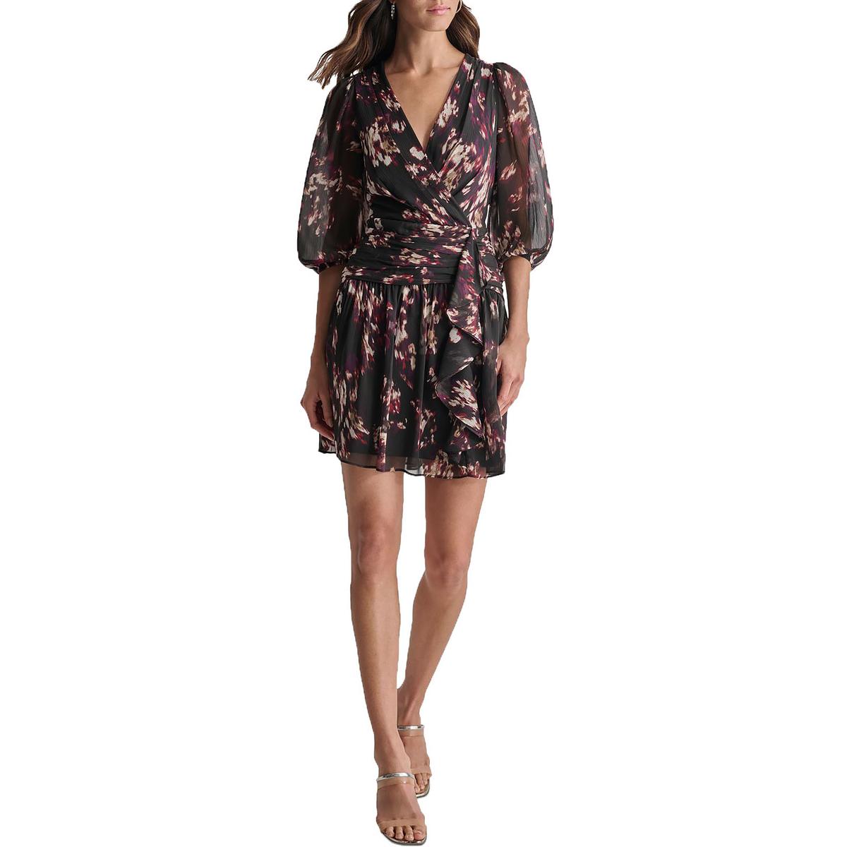 

Женское шифоновое платье с оборками и расклешенным кроем DKNY, цвет black/raisin