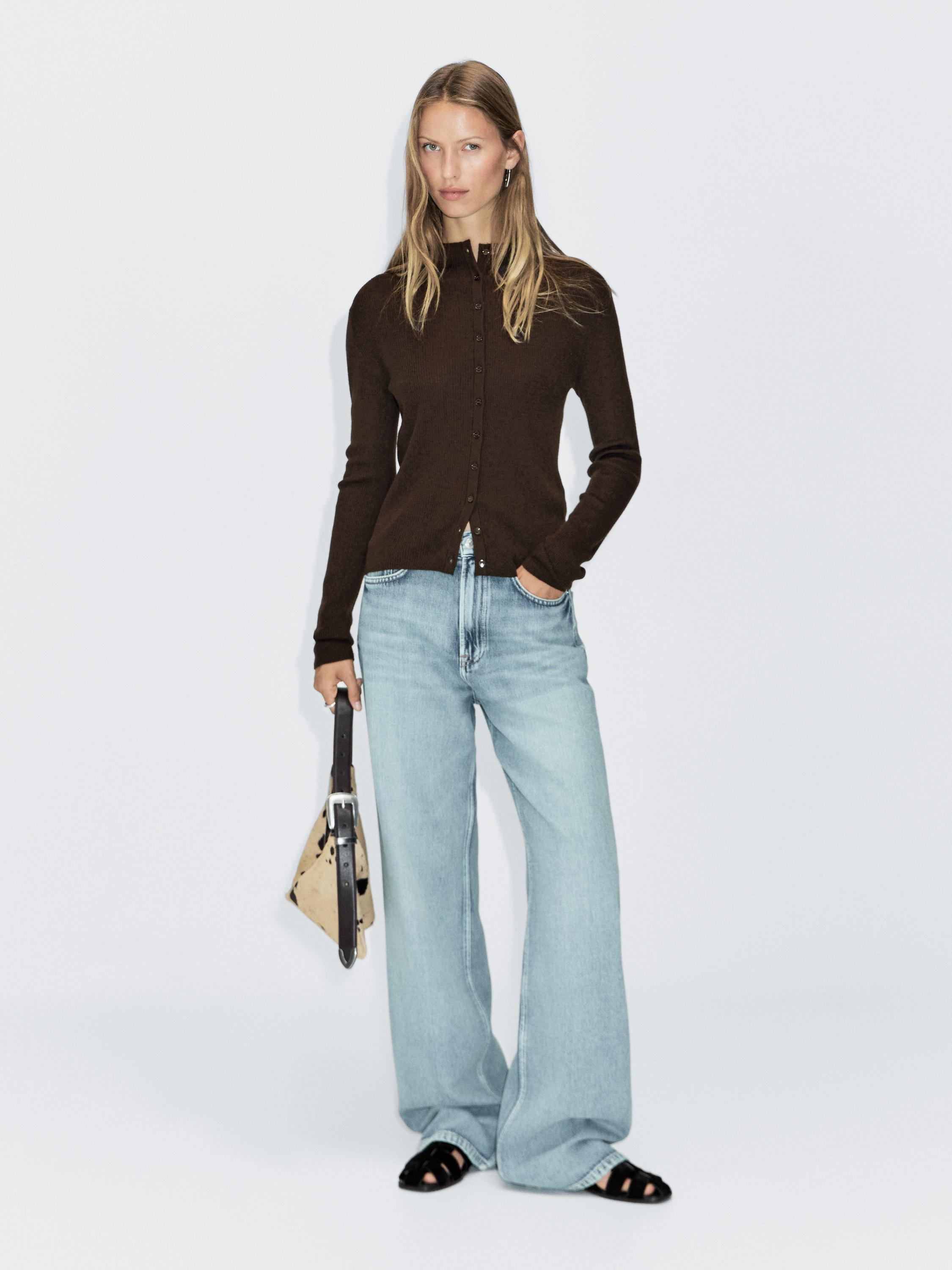 

Кардиган из смесовой шерсти в рубчик Massimo Dutti, коричневый