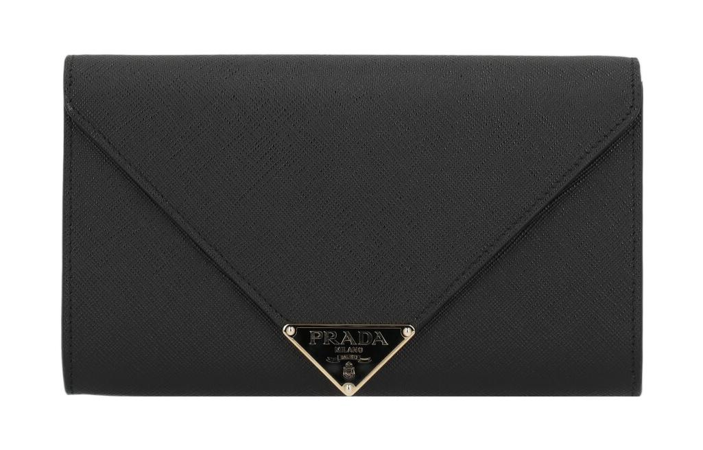 

Кожаный портативный однорукий кошелёк женский чёрный PRADA