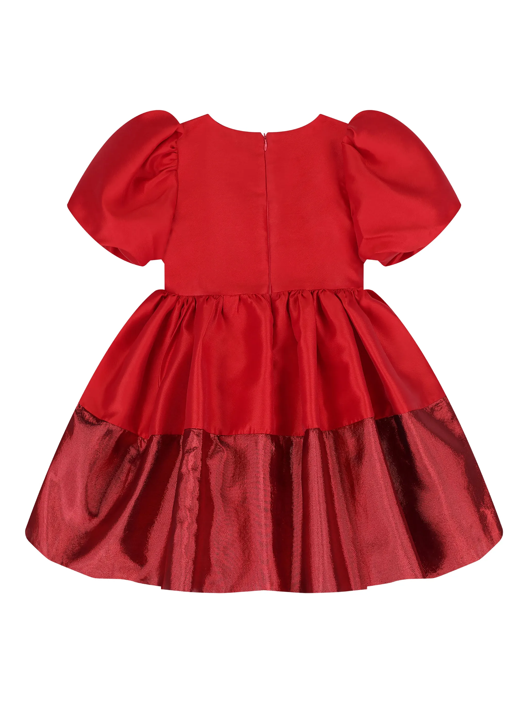 Плиссированное саржевое платье с бантом Mama Luma Kids, красный — фото 2