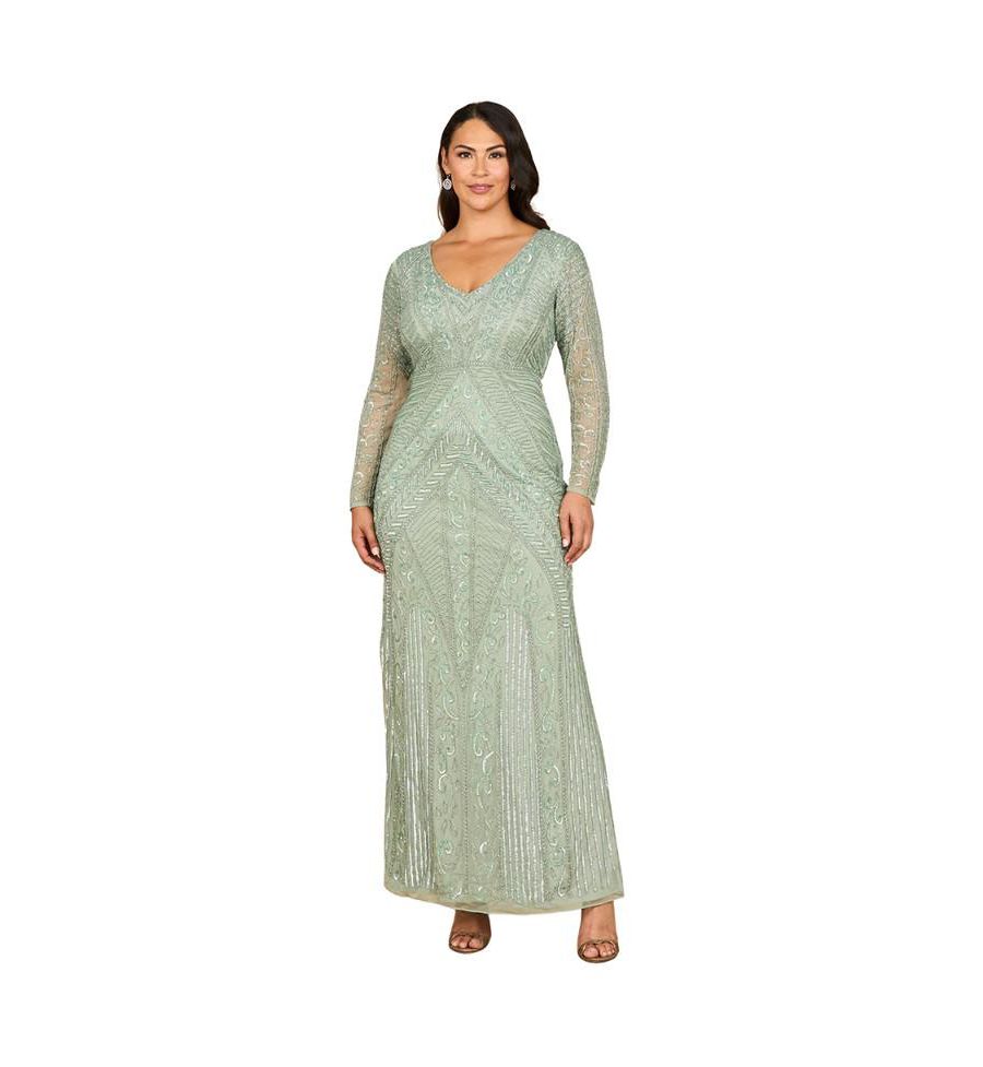 

Женское платье с длинными рукавами, геометрическим узором и бисером Lara, Dark sage