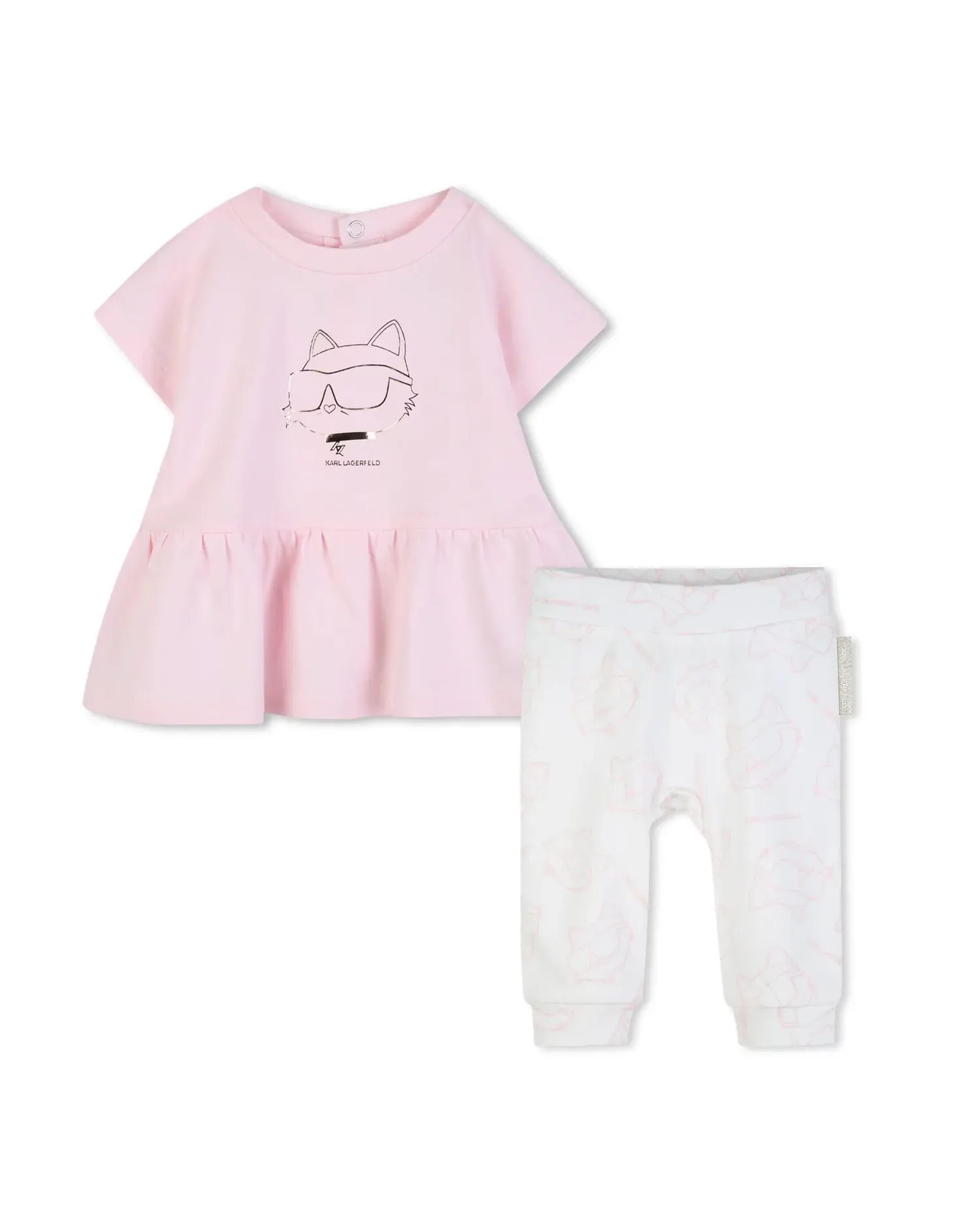 Комплект для девочки из хлопка, гладкий Karl Lagerfeld Kids, Natural