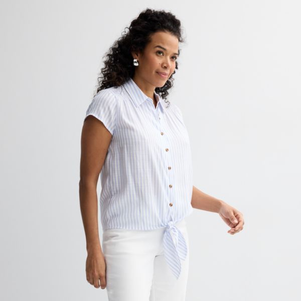 

Женская рубашка с запахом Croft & Barrow, цвет blue white stripe