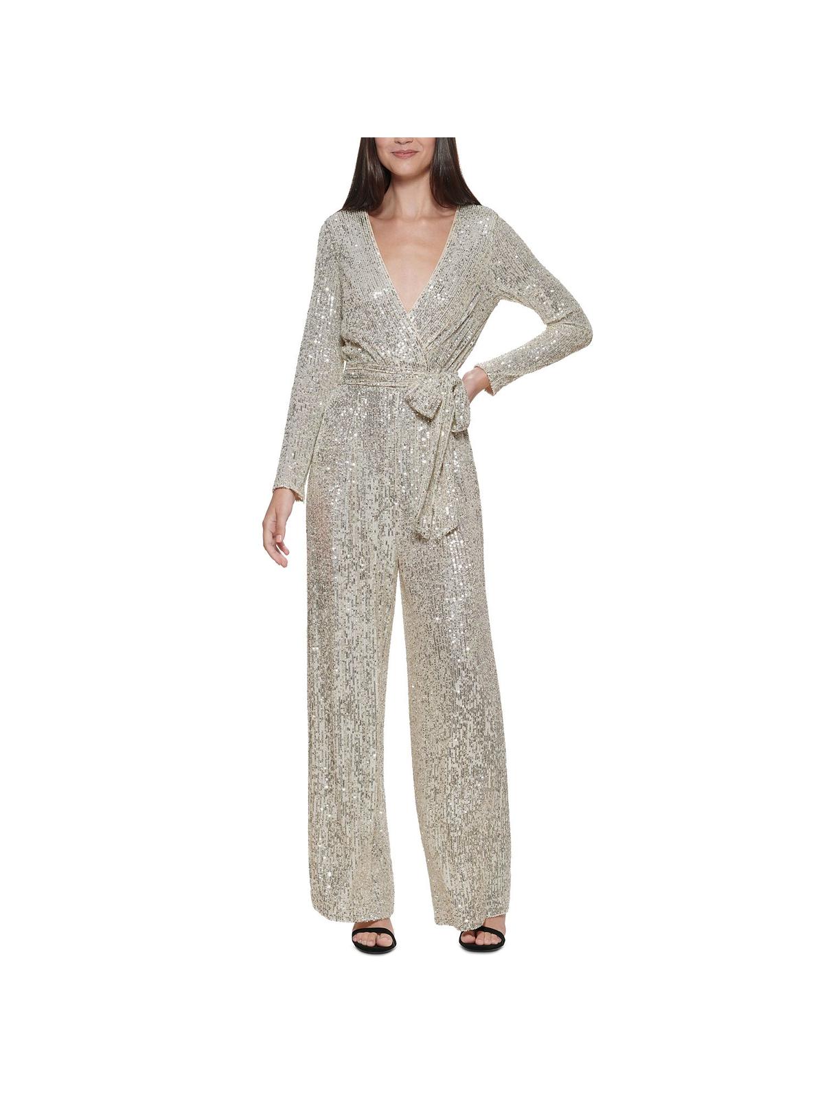 

Женский комбинезон Petites Sequined Surplice Eliza J, серебряный