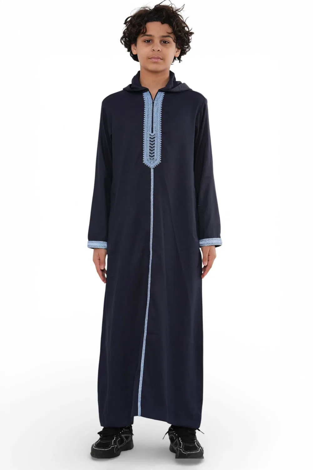 Arabic Thobes Детская марокканская блузка с капюшоном для мальчиков, темно-синяя, на Ид, джеллаба, джубба для Рамадана - K-HM3