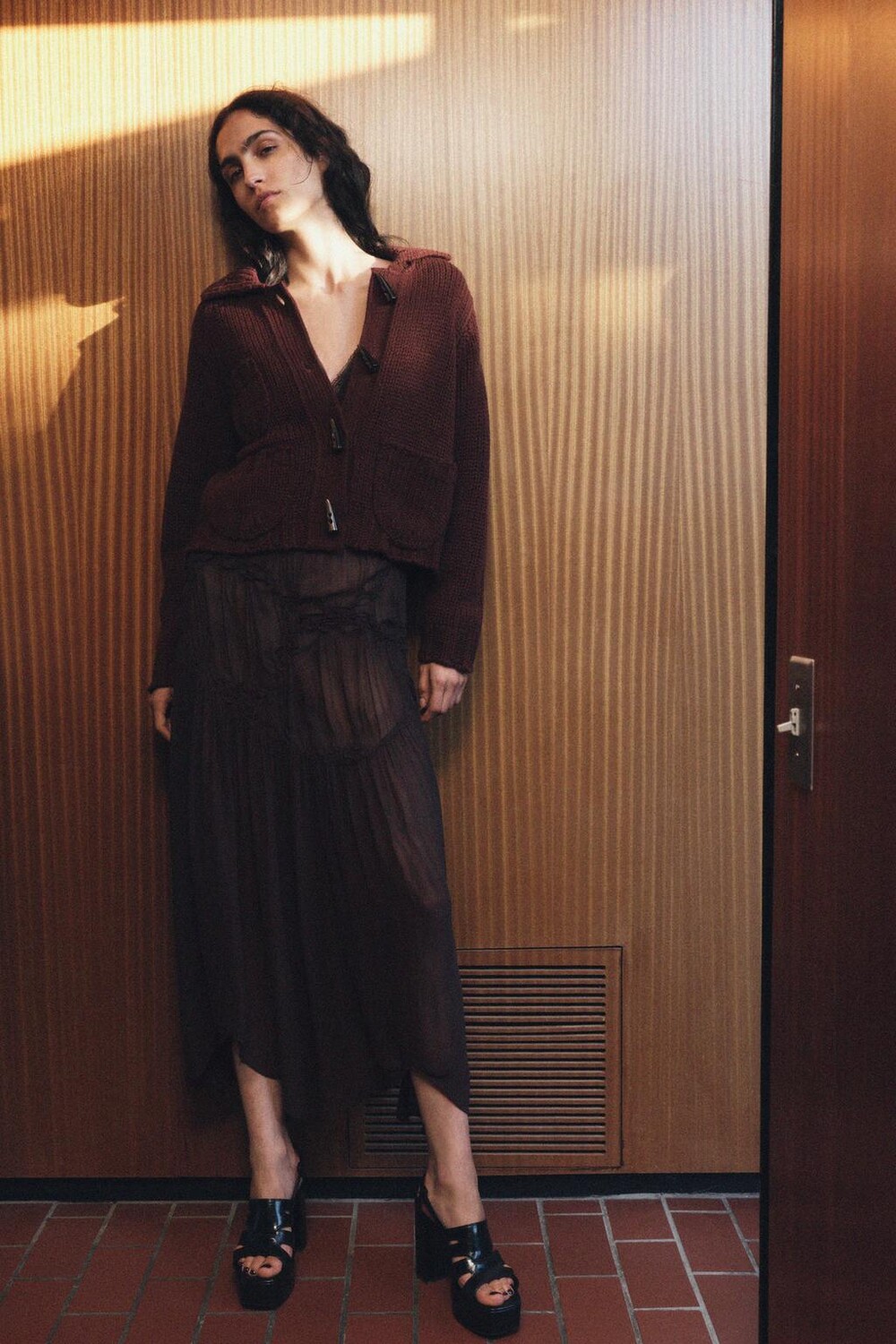 

Кардиган крупной вязки ZARA, бордовый