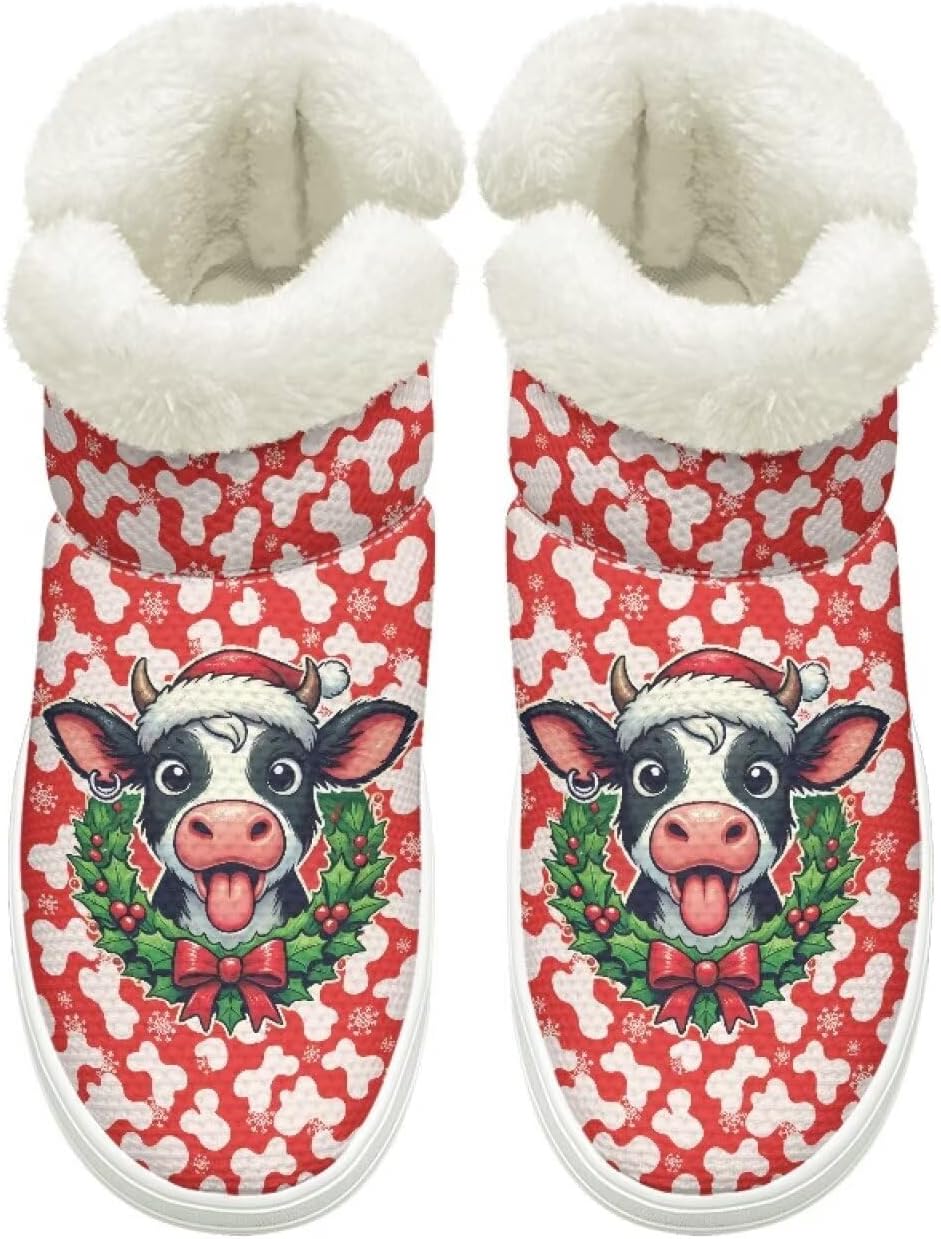 

Женские и мужские зимние ботинки на слипоне, дышащая сетка, зимняя обувь для улицы с нескользящей удобной подошвой Cugasmaru, Christmas Cow