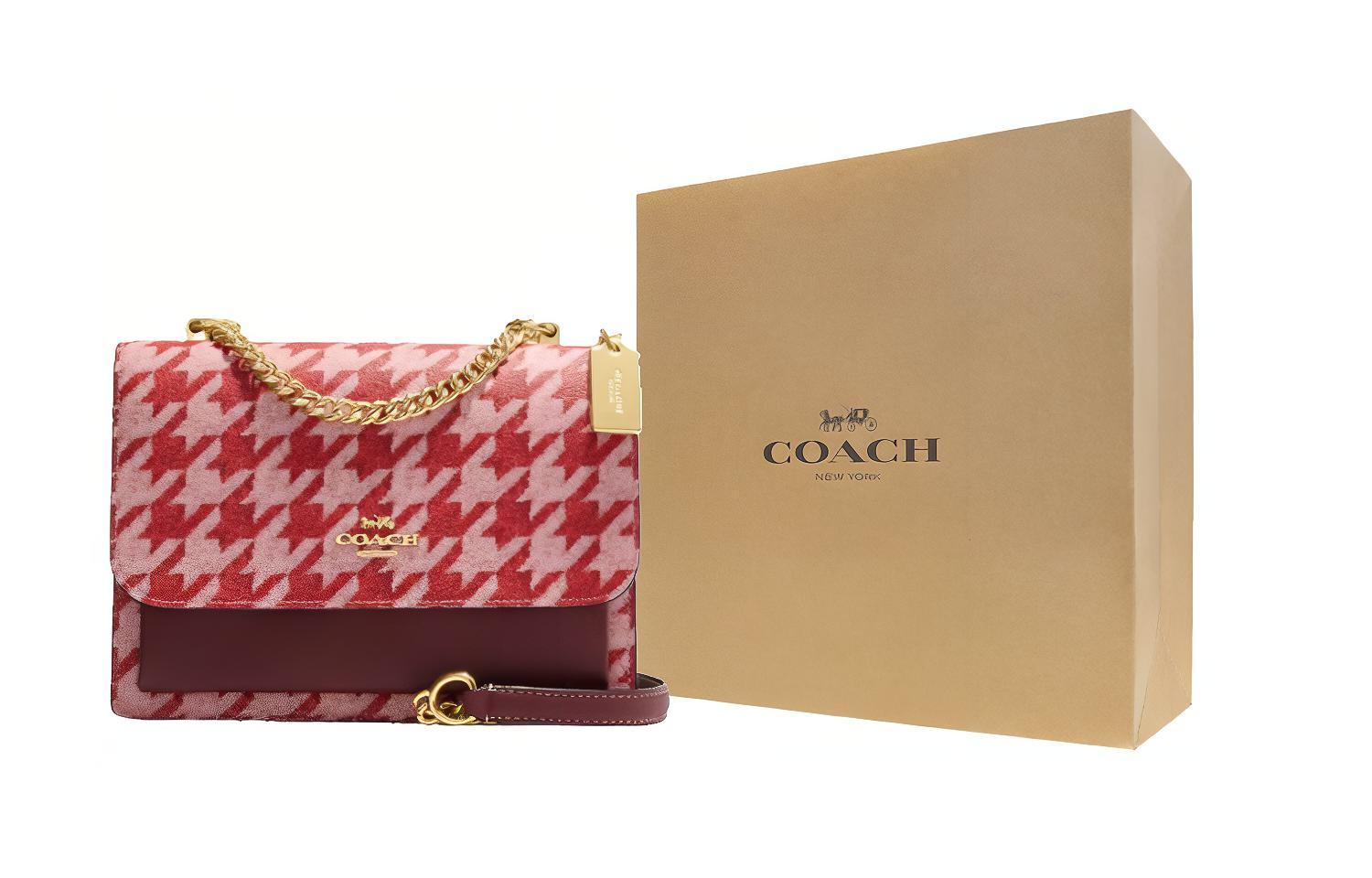 

COACH Кожаная квадратная сумка через плечо женская красная