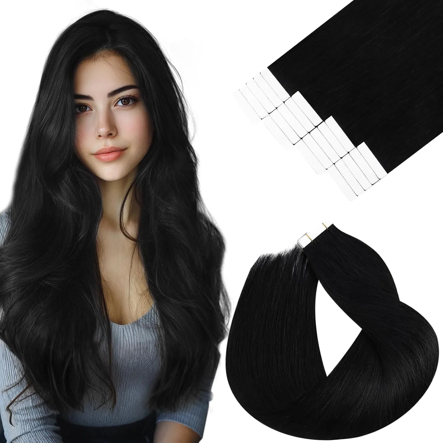 Накладные пряди Vivien Black Tape-In из натуральных волос Remy Vivien