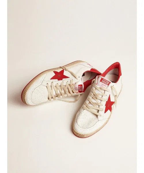 Мужские кроссовки из кожи Ball Star GOLDEN GOOSE с красной звездой белые — фото 2