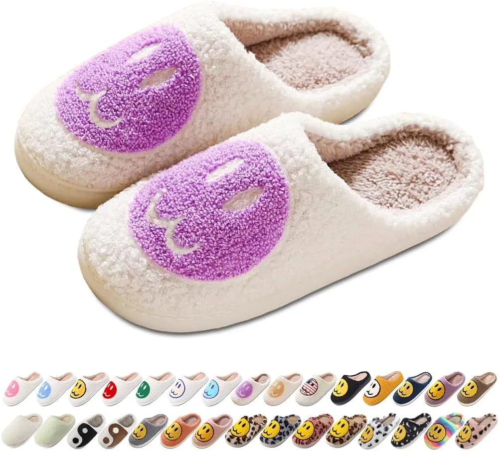 Тапочки с веселым лицом, мягкие, Warmbrand, бело-фиолетовые AIMINUO
