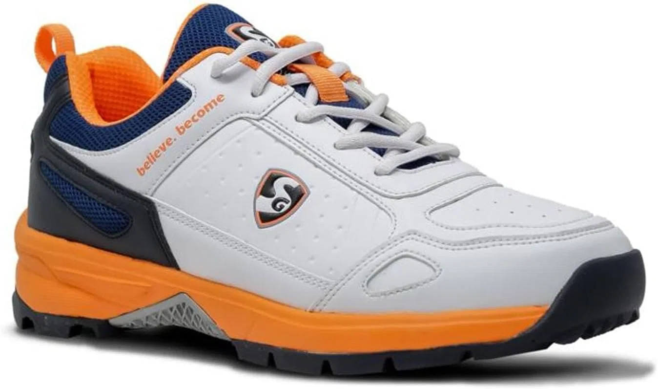 Резиновые крикетные кроссовки SG Club 6.0, White, Navy Blue, Orange — фото 2
