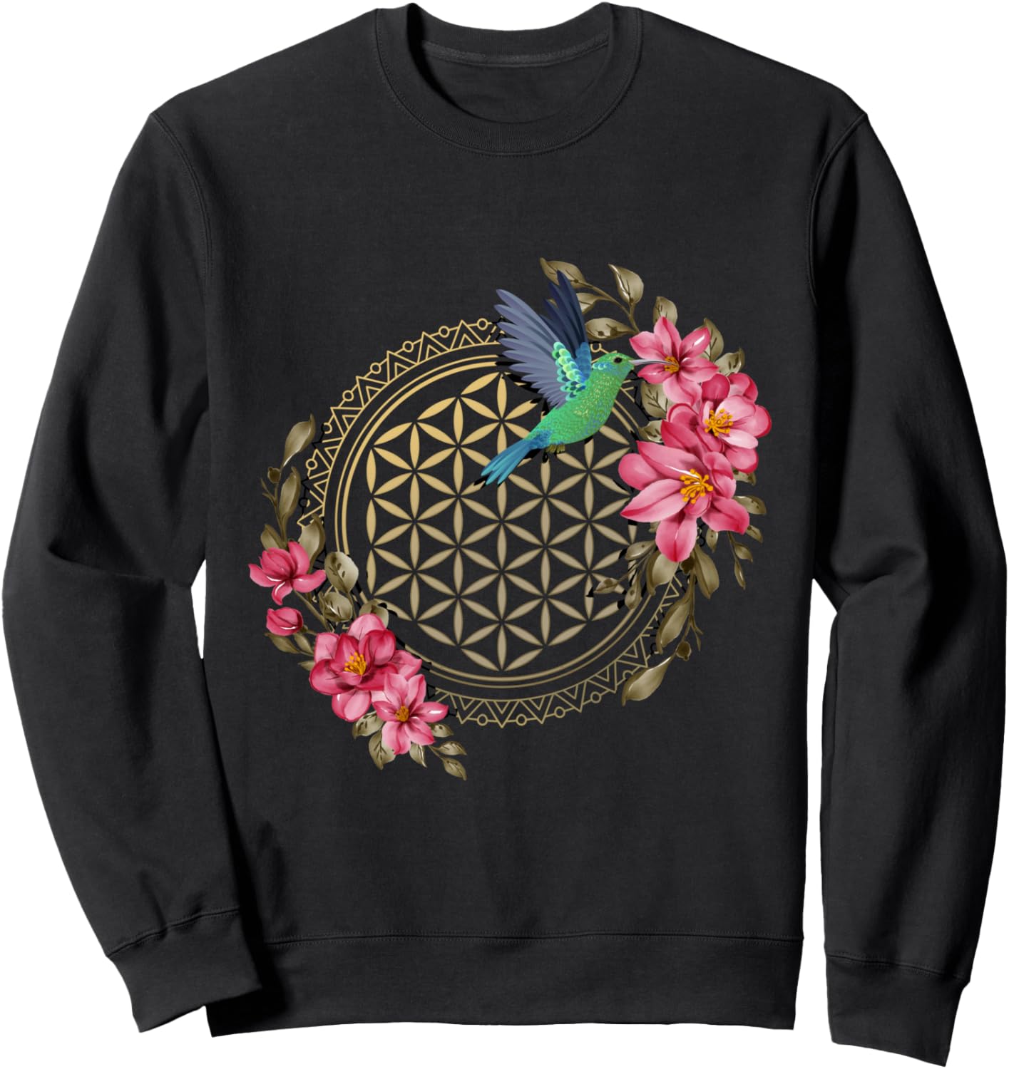 

Толстовка с изображением колибри, священной геометрии и цветка жизни Bird Watching Gifts & Apparel, черный