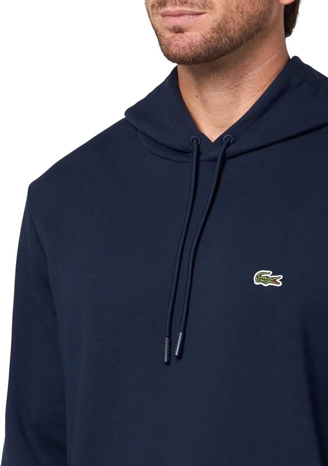 Толстовка Lacoste Мужская хлопковая с капюшоном, однотонная, темно-синий — фото 3
