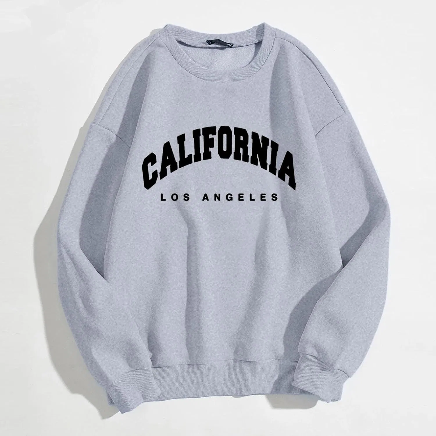 Generic Женский свитшот большого размера Los Angeles с круглым вырезом и буквенным принтом, свободного кроя, модный топ, Z01-Grey — фото 3