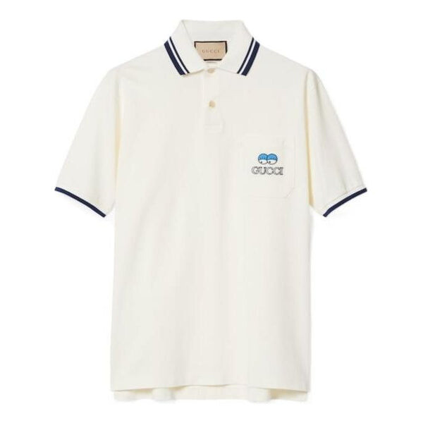 

Рубашка поло cotton piquet polo t-shirt with embroidery 'off white' Gucci, белый