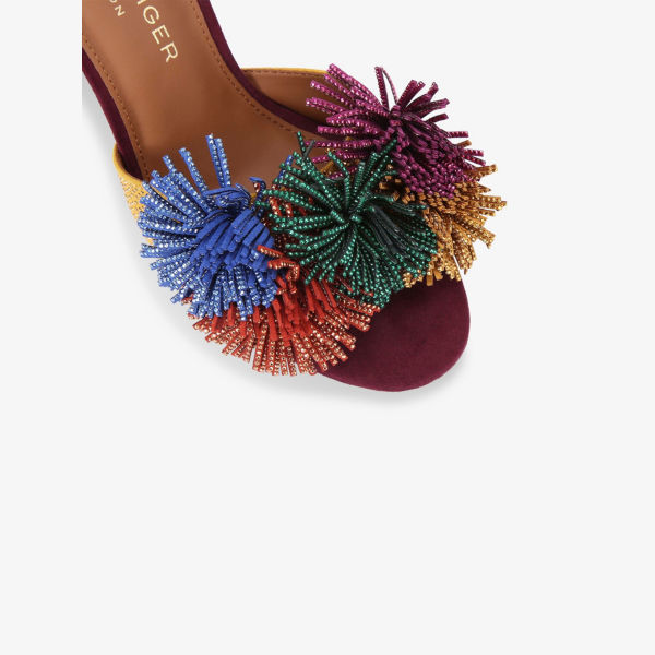 Босоножки на каблуке Kurt Geiger London с помпонами из замши, мультиколор — фото 4