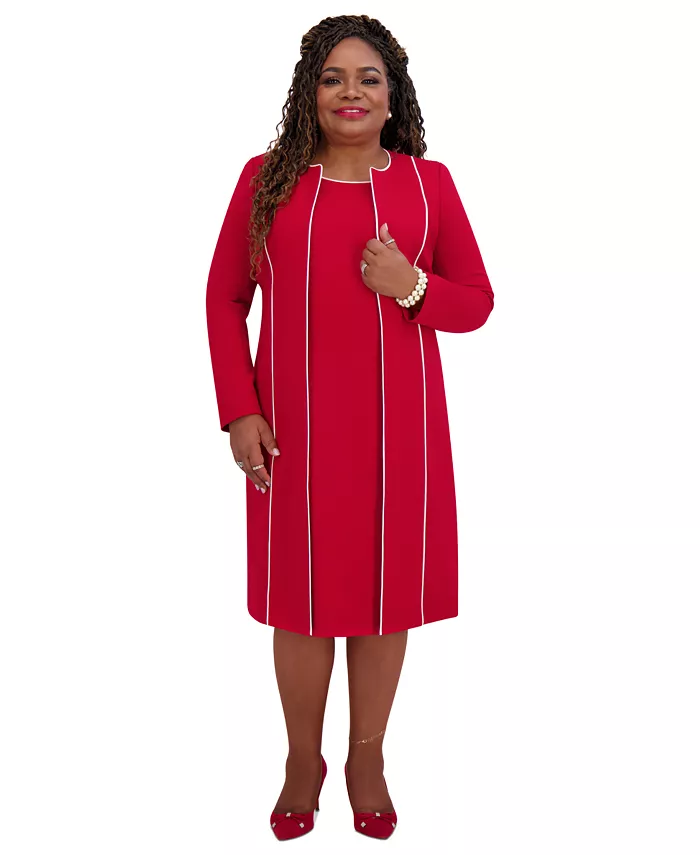 

Платье Women's Piping-Trim Long Jacket, Regular & Plus Sizes Kasper, красный