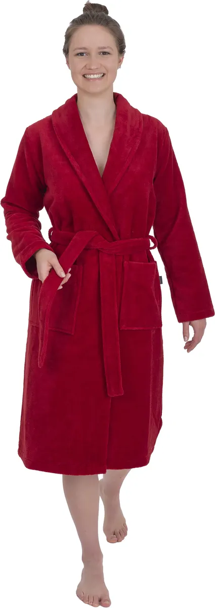 

Женский халат Wewo fashion (1 шт.), уютный воротник-шалька, длинный, бордовый